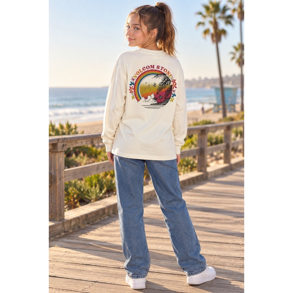 Volcom Werkin Doubles T Shirt Girls Size Large Star White Long Sleeve Tee NEW